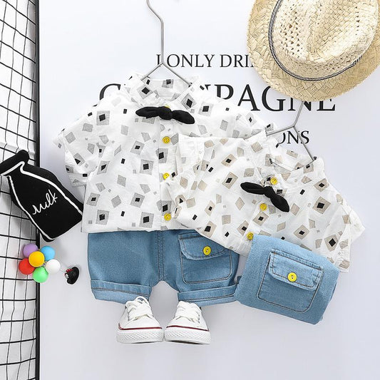 PRINTED SHIRT WITH BOW AND SHORTS SET