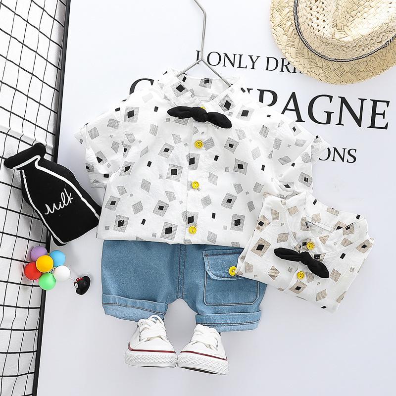 PRINTED SHIRT WITH BOW AND SHORTS SET