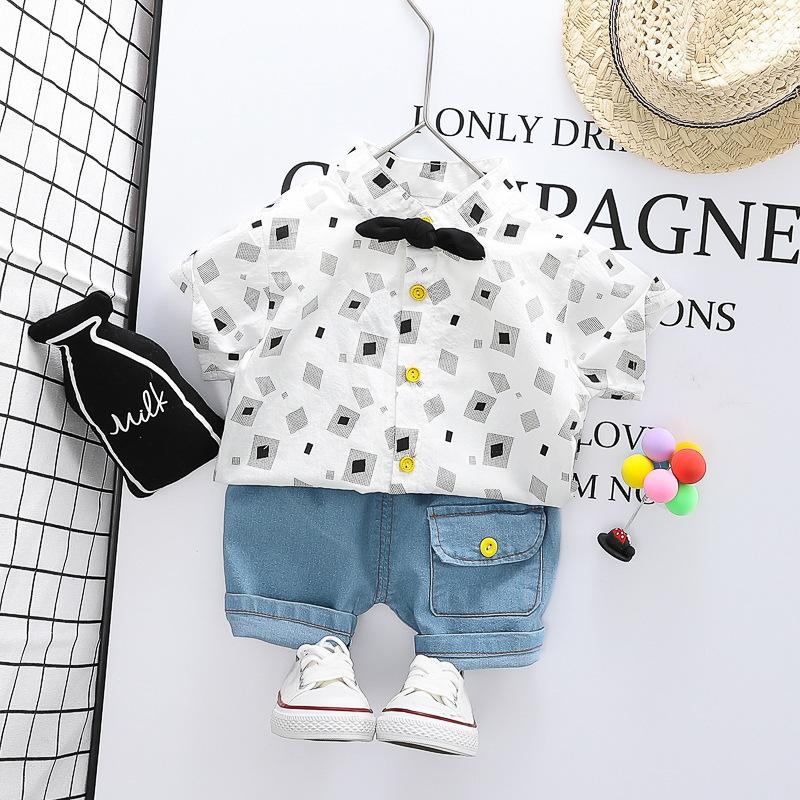 PRINTED SHIRT WITH BOW AND SHORTS SET
