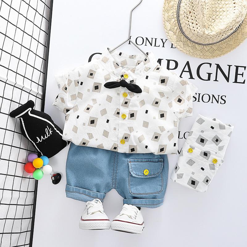 PRINTED SHIRT WITH BOW AND SHORTS SET