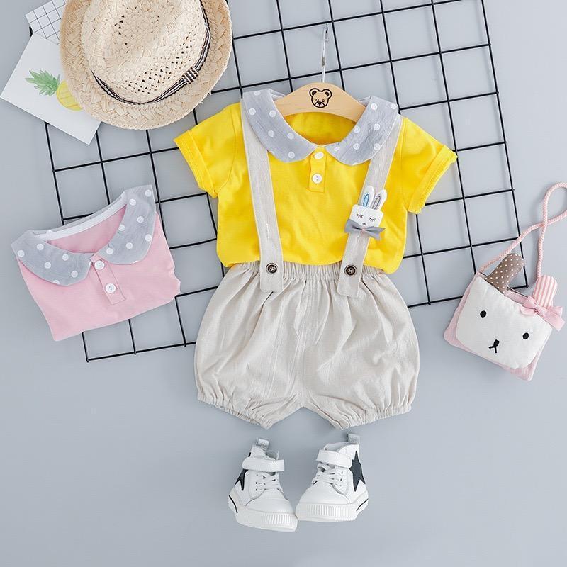 Polka Dot Collar Polo Tshirt And Shorts Set