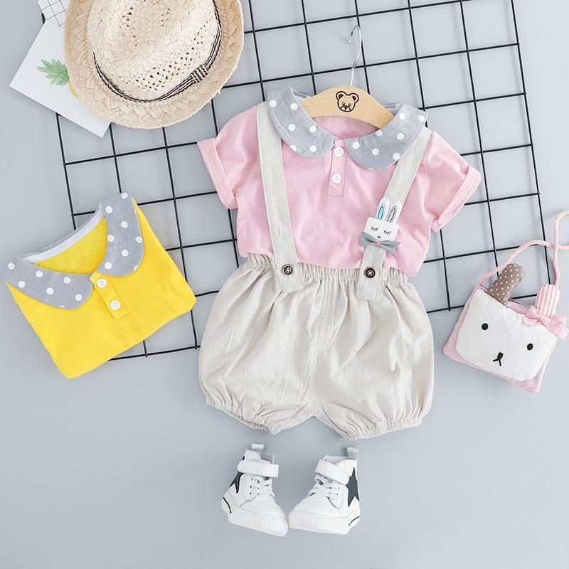 Polka Dot Collar Polo Tshirt And Shorts Set