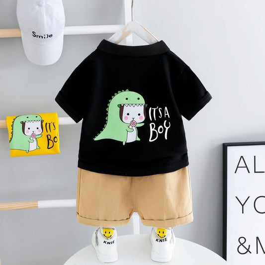 Polo Printed Tee And Khaki Shorts Set