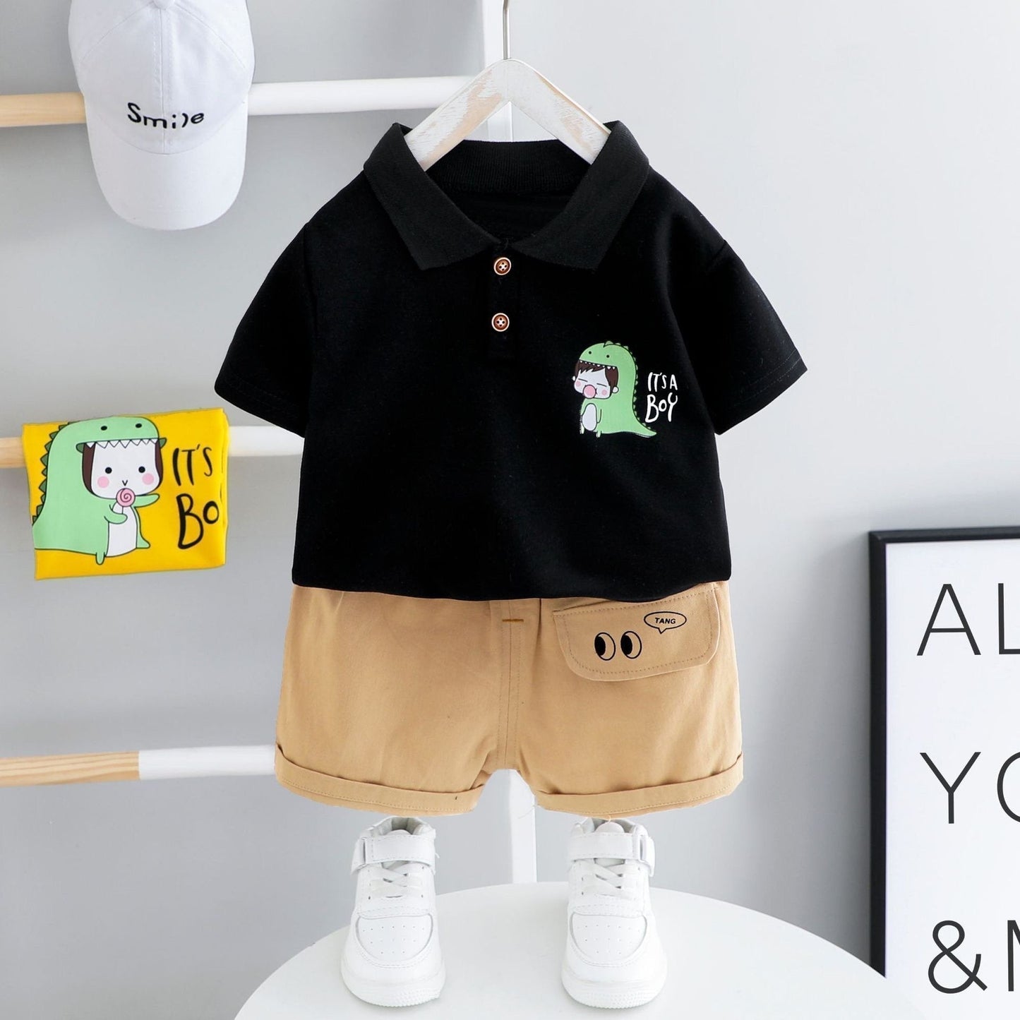 Polo Printed Tee And Khaki Shorts Set
