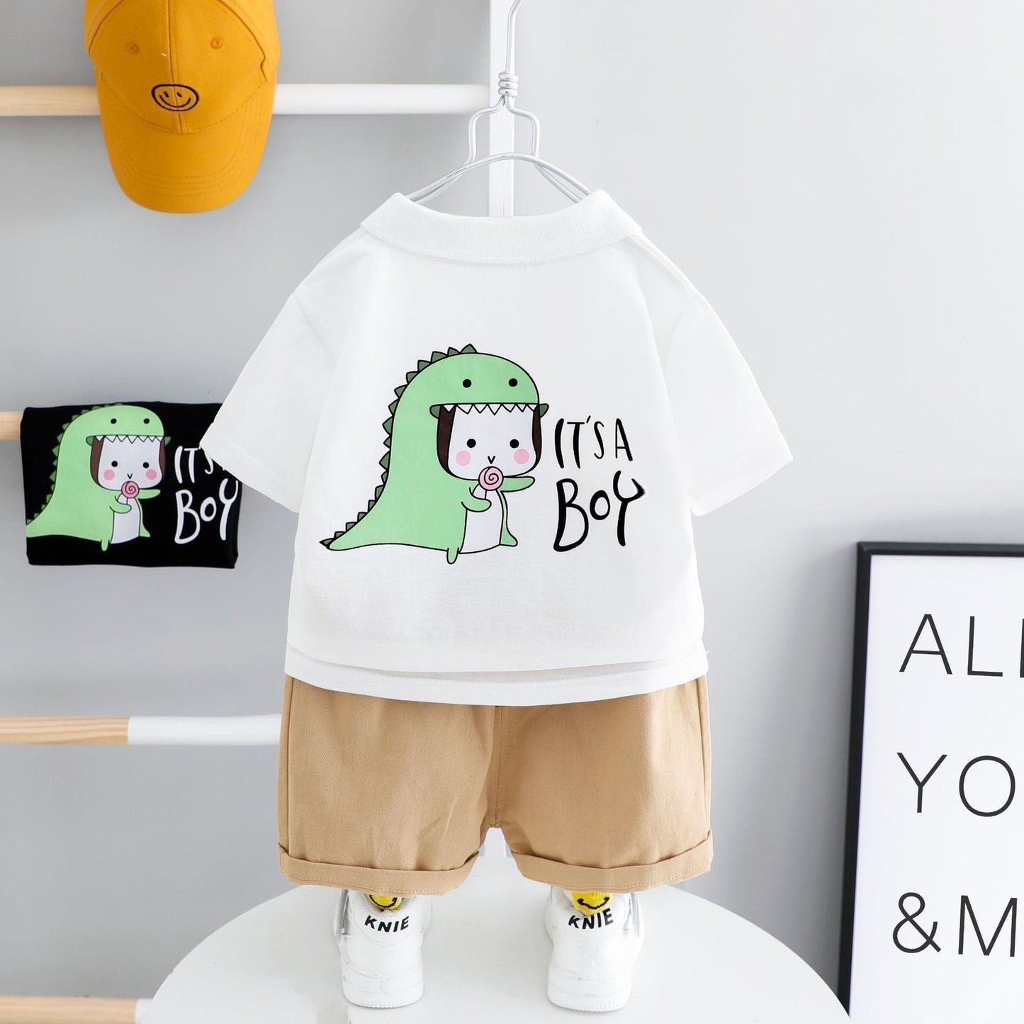 Polo Printed Tee And Khaki Shorts Set