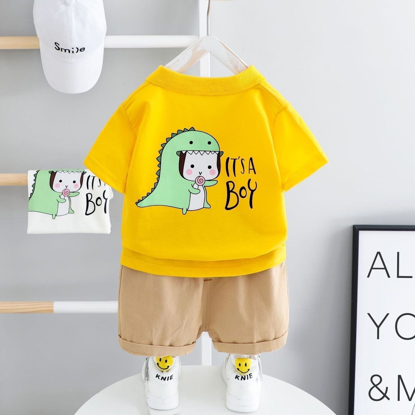 Polo Printed Tee And Khaki Shorts Set