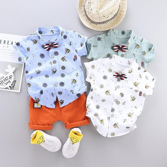 Printed Shirt With Bow And Shorts Set