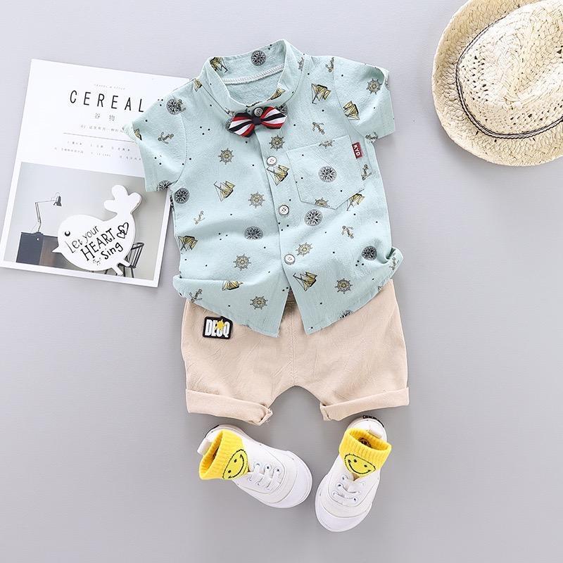 Printed Shirt With Bow And Shorts Set
