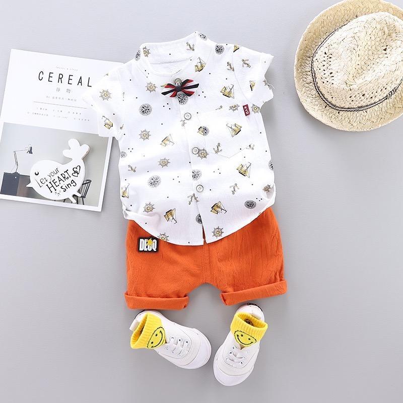 Printed Shirt With Bow And Shorts Set