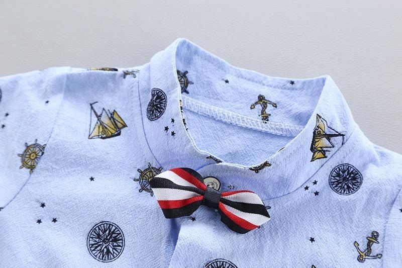 Printed Shirt With Bow And Shorts Set