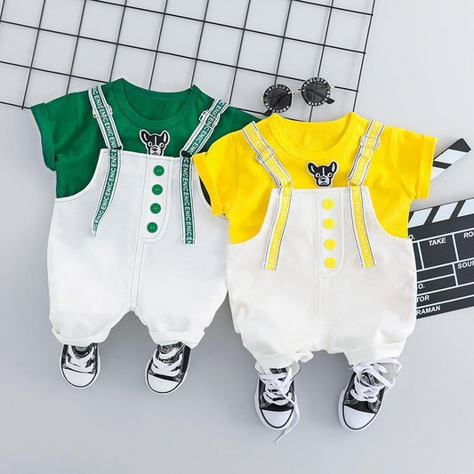 Printed Strap Dungaree And Tshirt Set