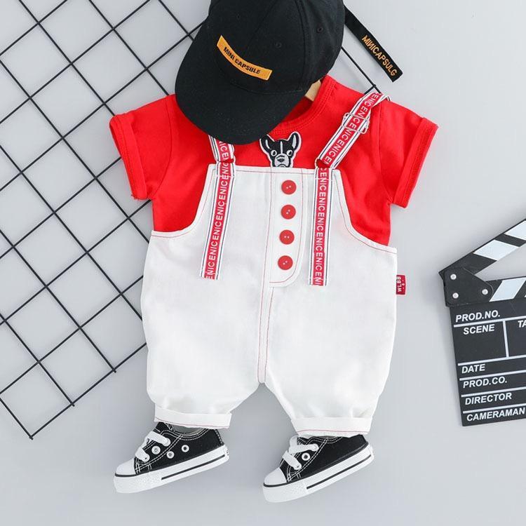 Printed Strap Dungaree And Tshirt Set