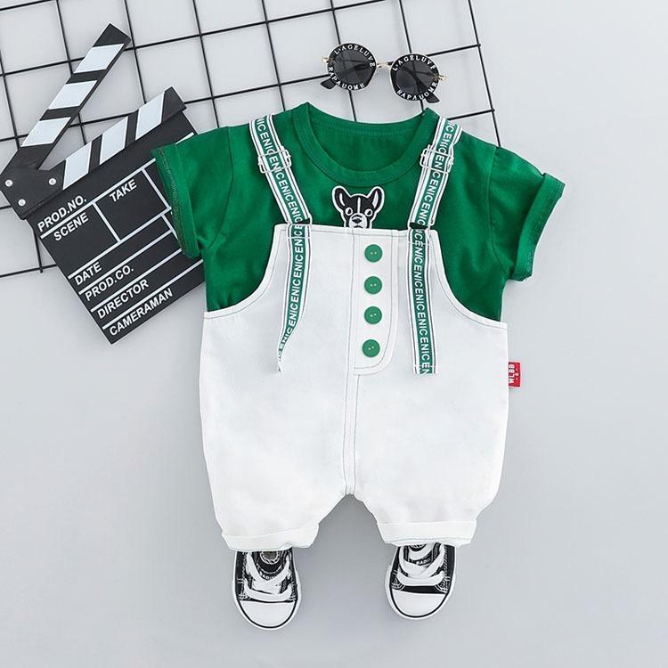 Printed Strap Dungaree And Tshirt Set