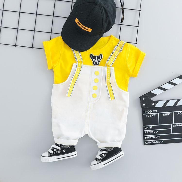 Printed Strap Dungaree And Tshirt Set