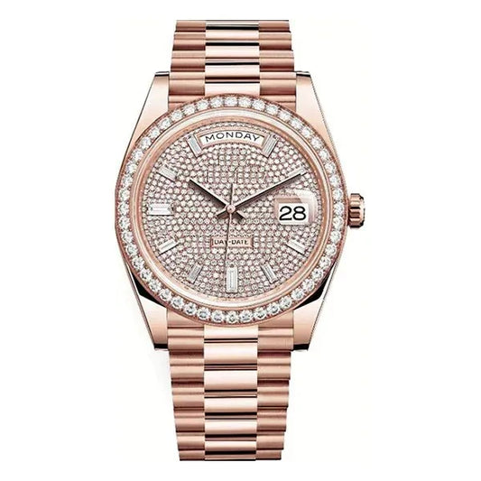 40Mm Pave Baguette Rose Gold And Diamond Bezel Men’S Watch