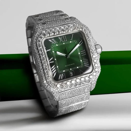 Elegance Roman Green Dial Moissanite Watch