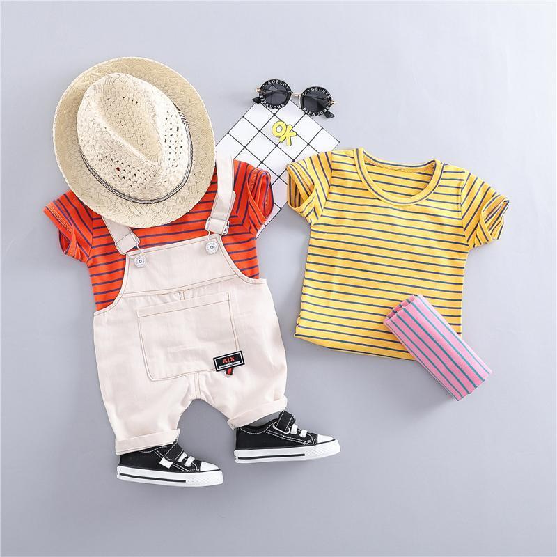 Striped Tee And Dungaree Summer Set
