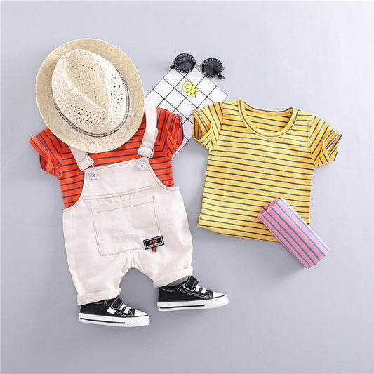 Striped Tee And Dungaree Summer Set
