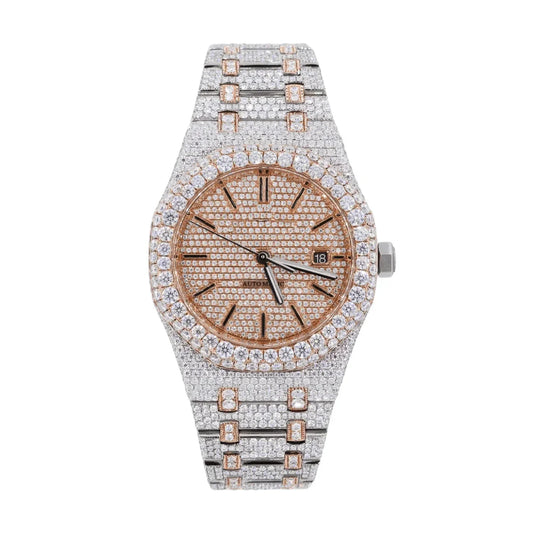 40Mm Pave Baguette Rose Gold And Diamond Bezel Men’S Watch