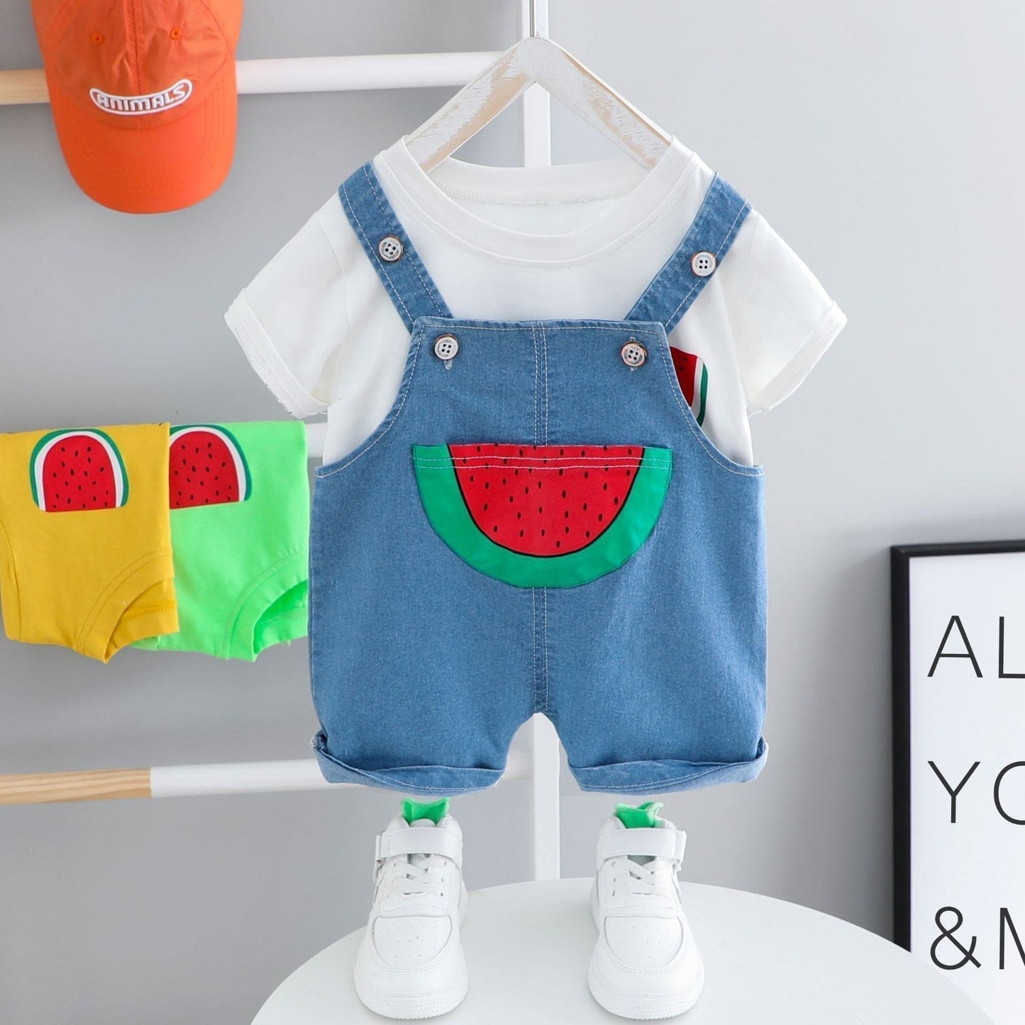 Watermelon dungaree summer set