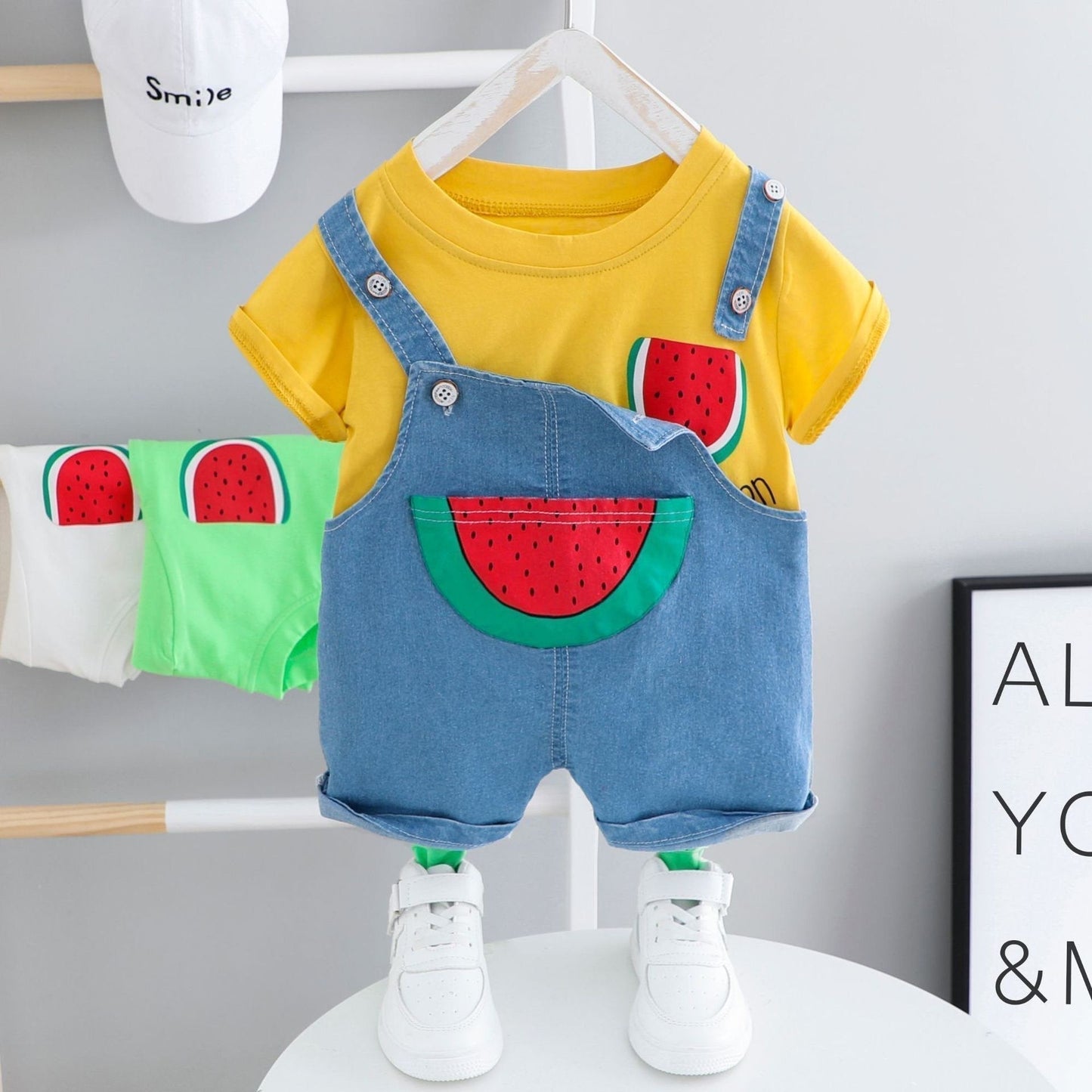 Watermelon dungaree summer set