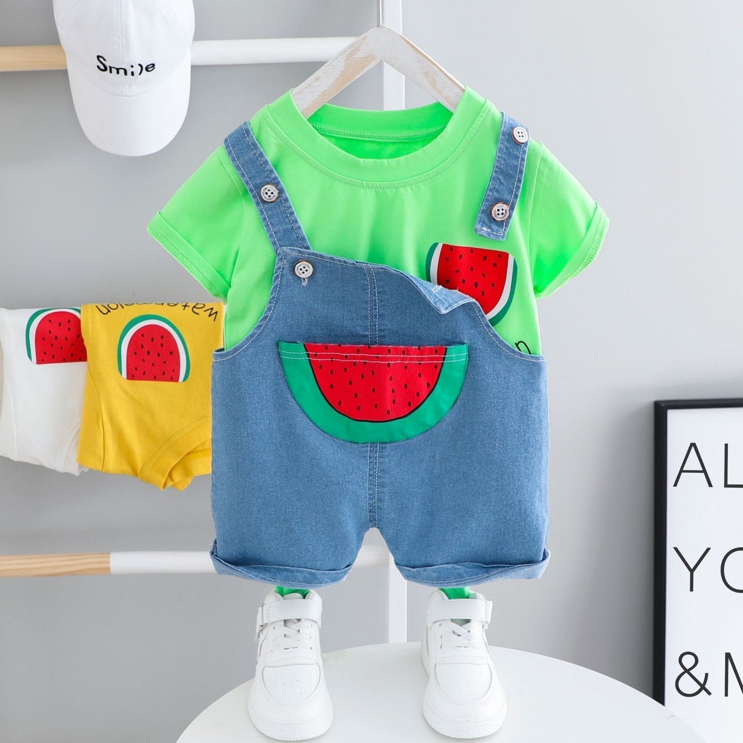 Watermelon dungaree summer set