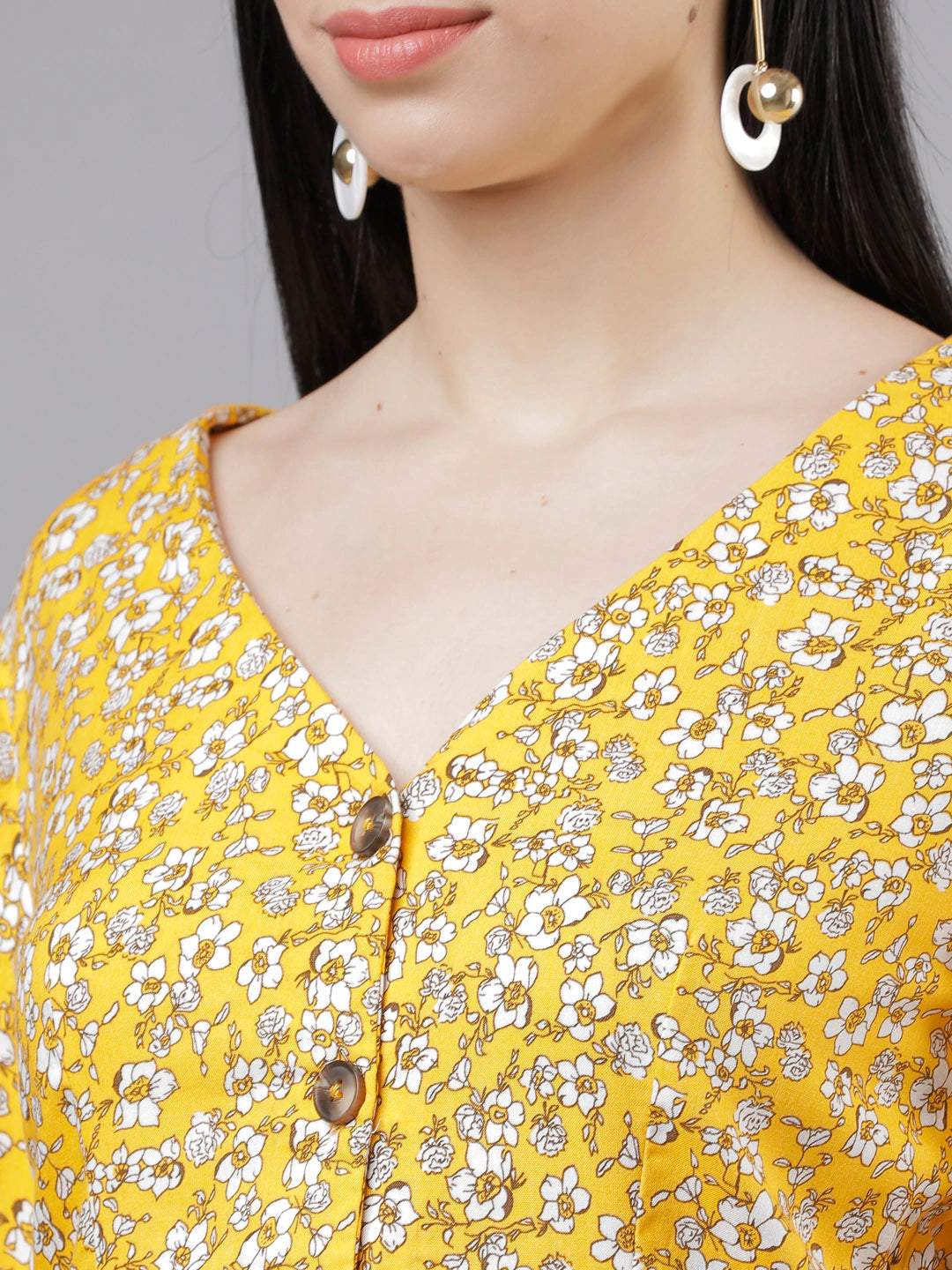 Women Yellow Floral Printed Peplum Top