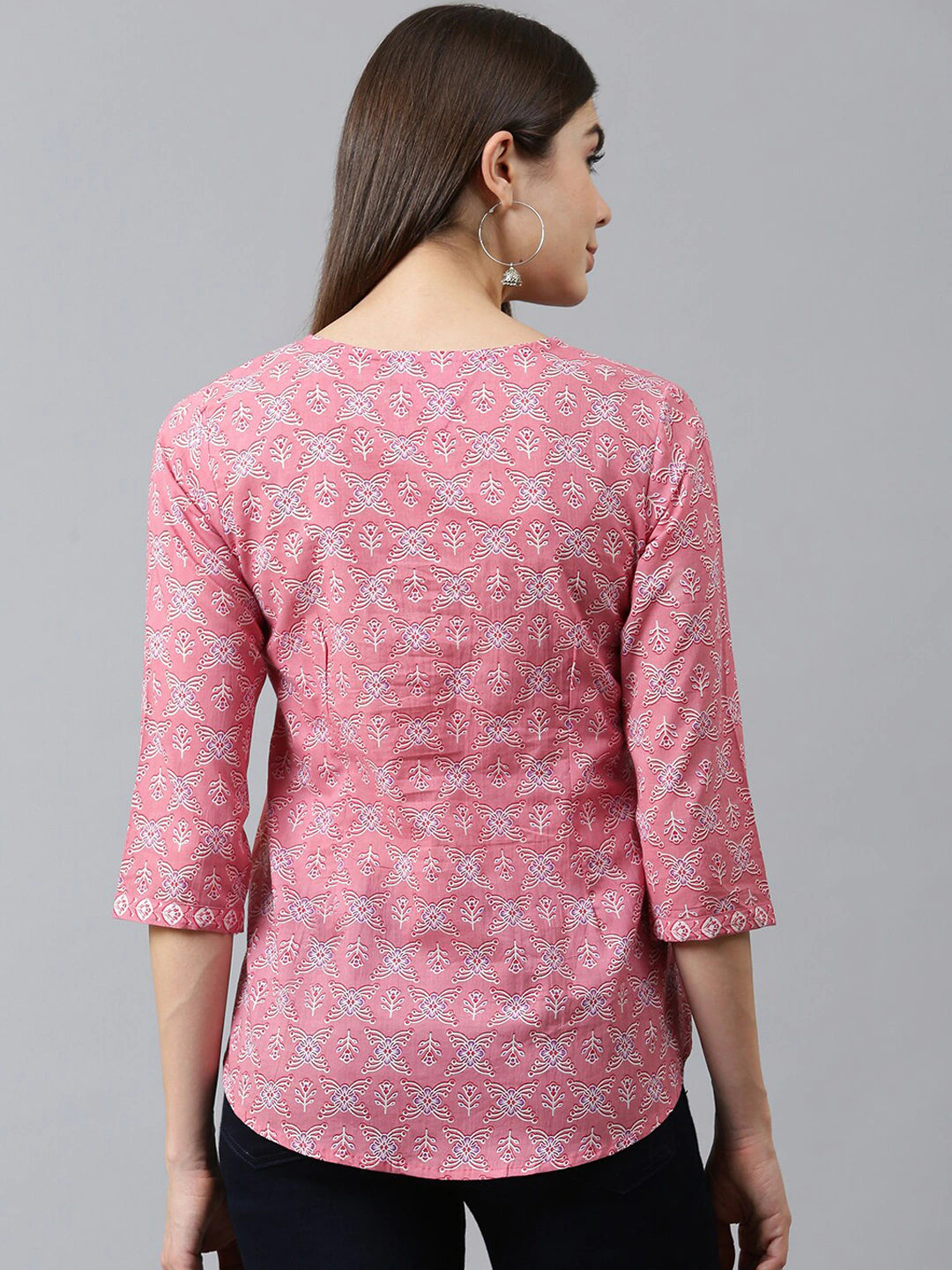 Pink Printed Pure Cotton A-Line Top