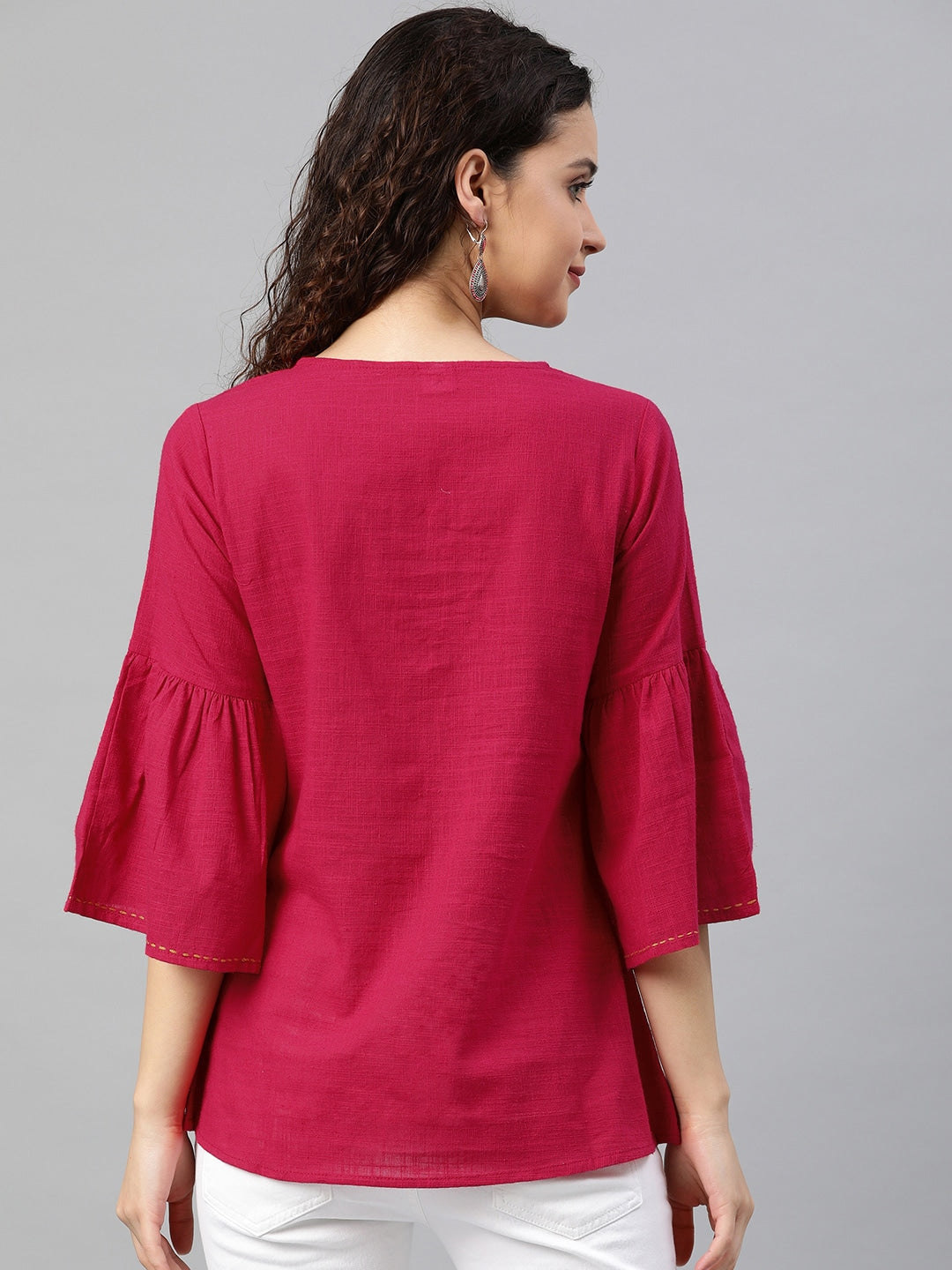 Fuchsia Pink Embroidered Top With Applique
