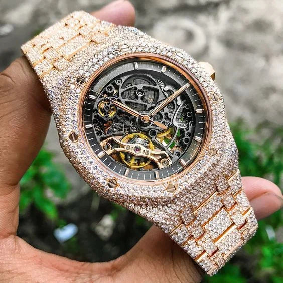 Exclusive Skeleton Rose Gold Dial Diamond Watch