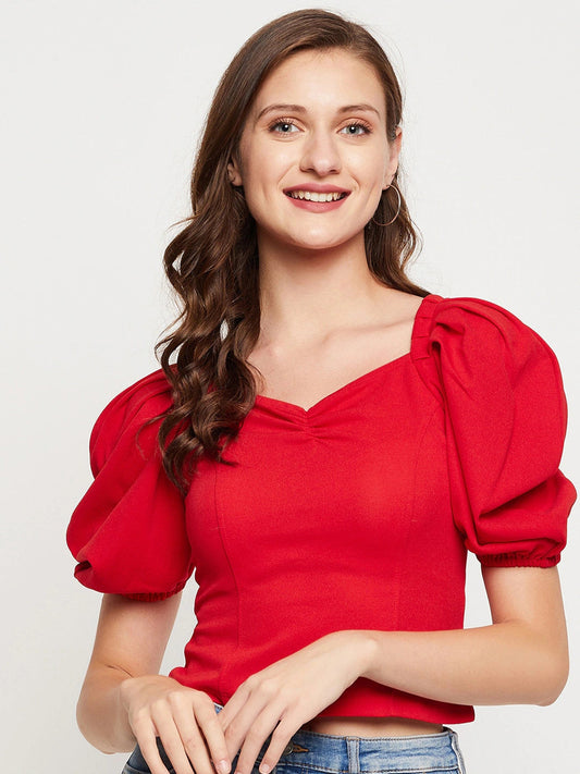 Red Sweetheart Neck Top