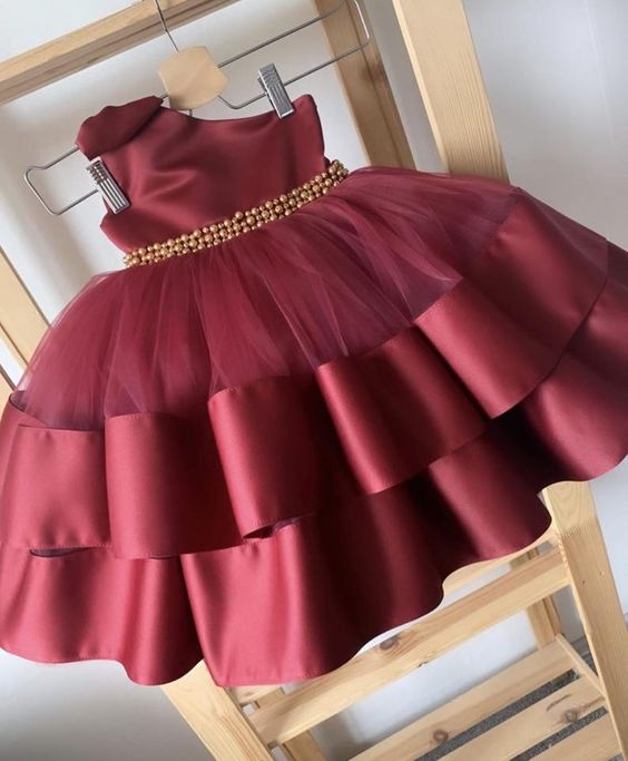 Maroon Color Net Solid Baby Frock