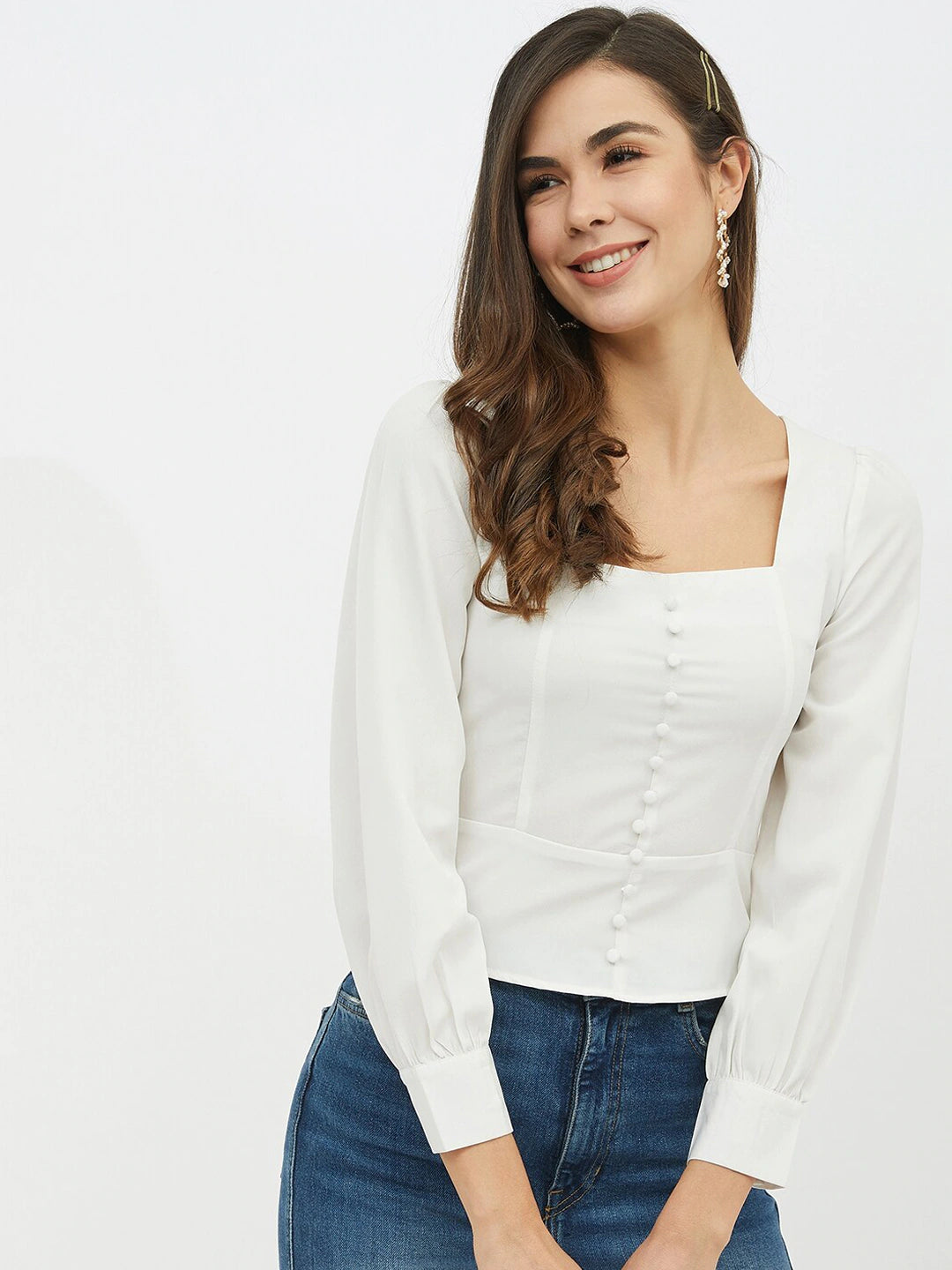 White Square Neck Top