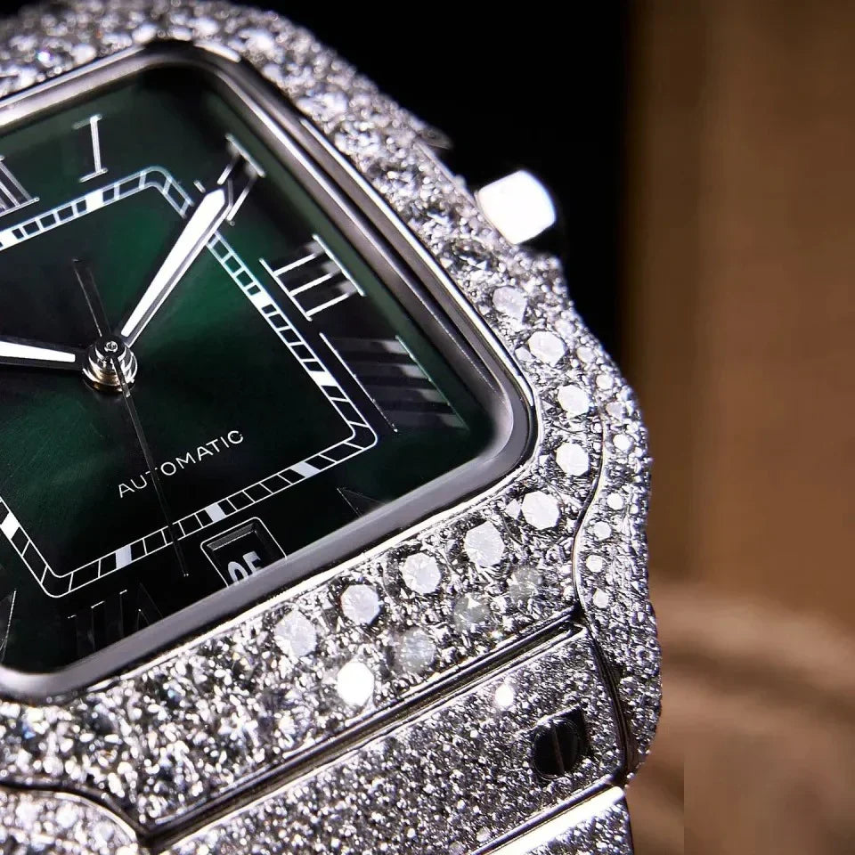 Elegance Roman Green Dial Moissanite Watch