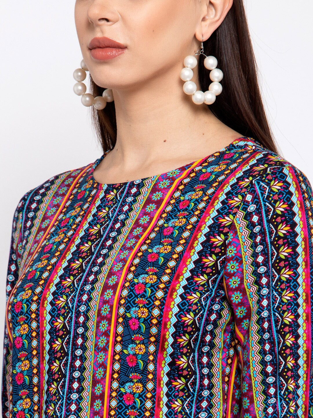 Multicolored Abstract Printed Top With Flared Sleeves