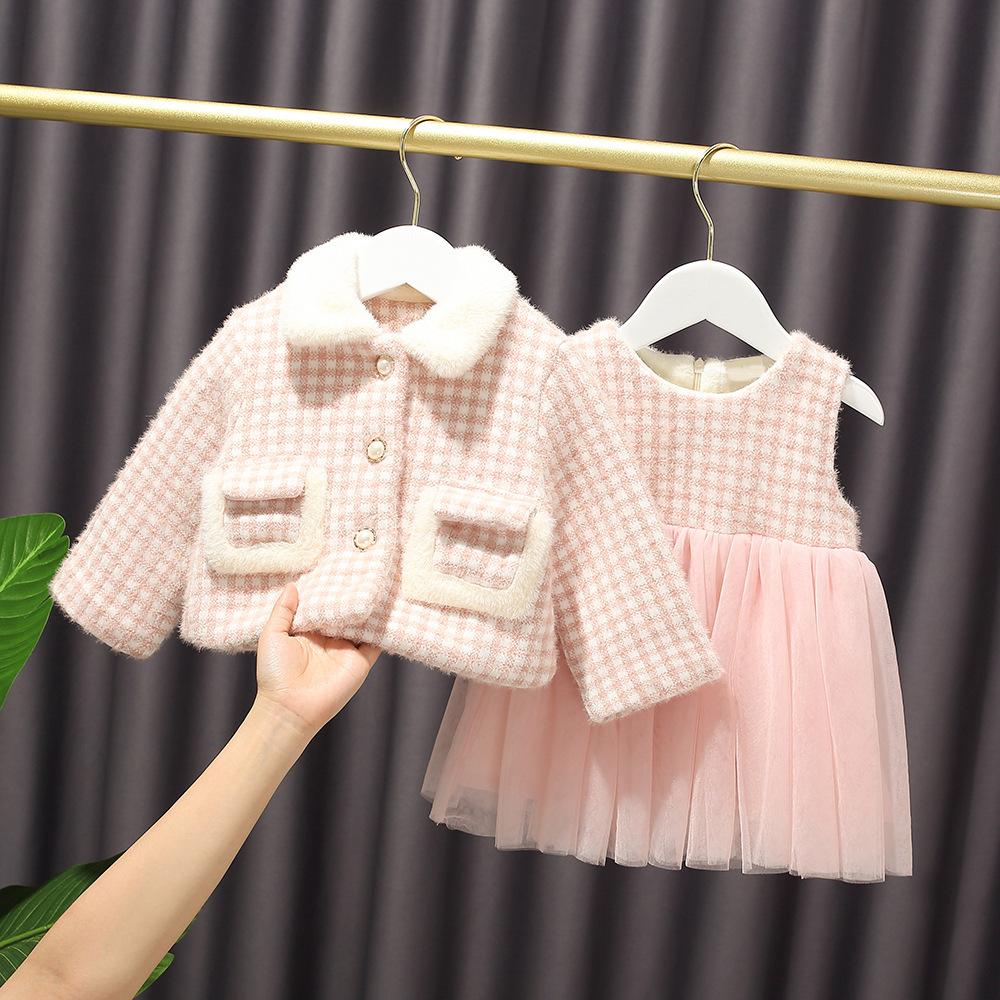 Checkered winter jacket dress set
