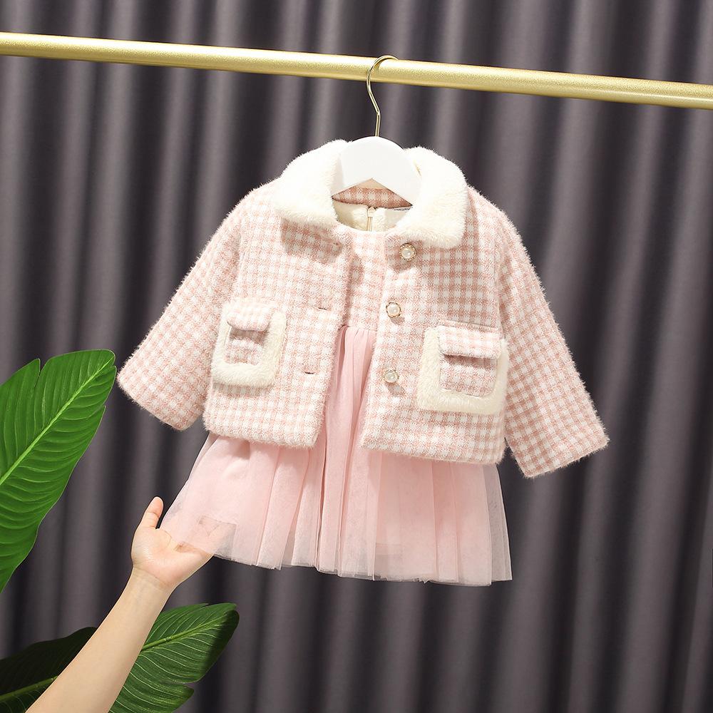 Checkered winter jacket dress set