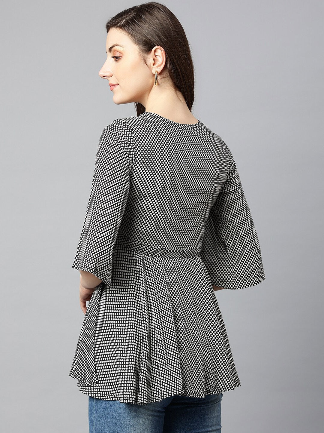 Black & White Print Monochrome Liva Cinched Waist Top