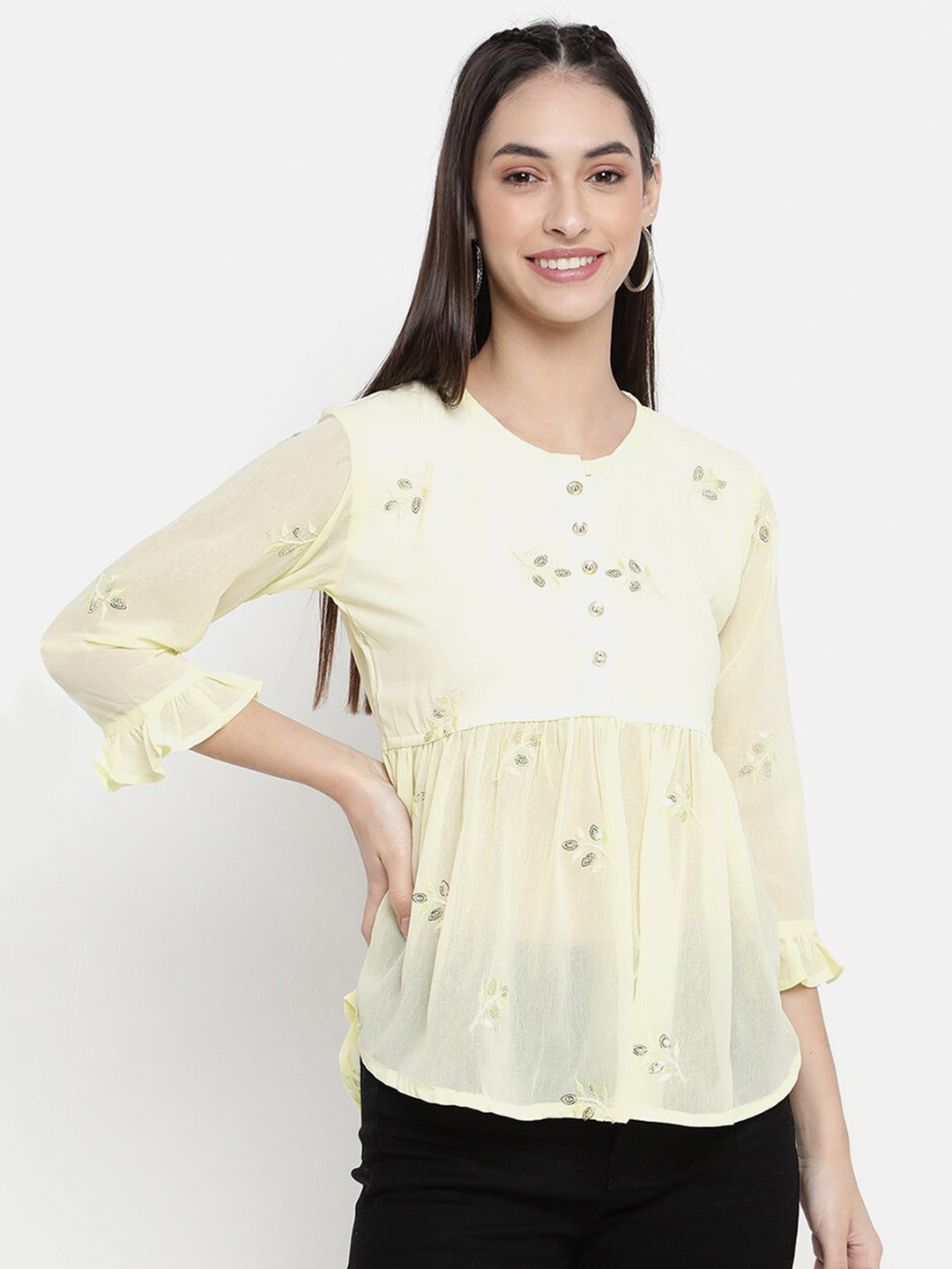 Yellow Floral Print Top