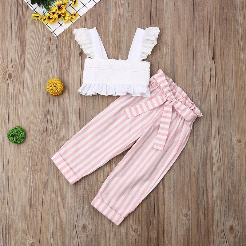 Eyelet Ruffle Top and striped pant set