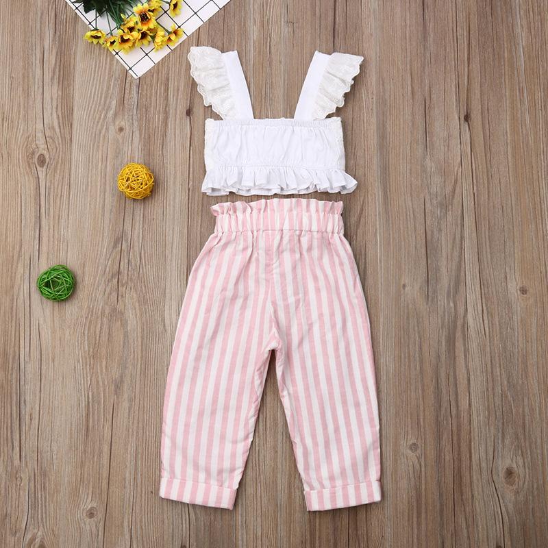 Eyelet Ruffle Top and striped pant set