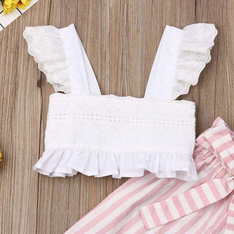 Eyelet Ruffle Top and striped pant set