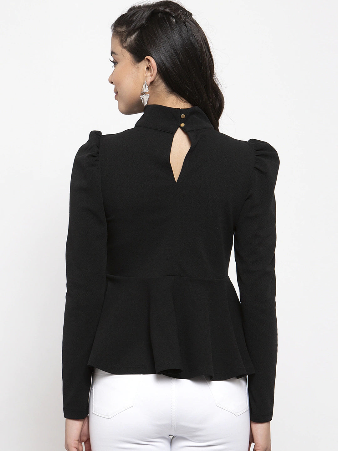 Black High Neck Peplum Top