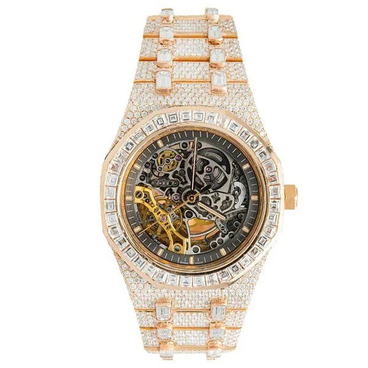 Exclusive Skeleton Rose Gold Dial Diamond Watch