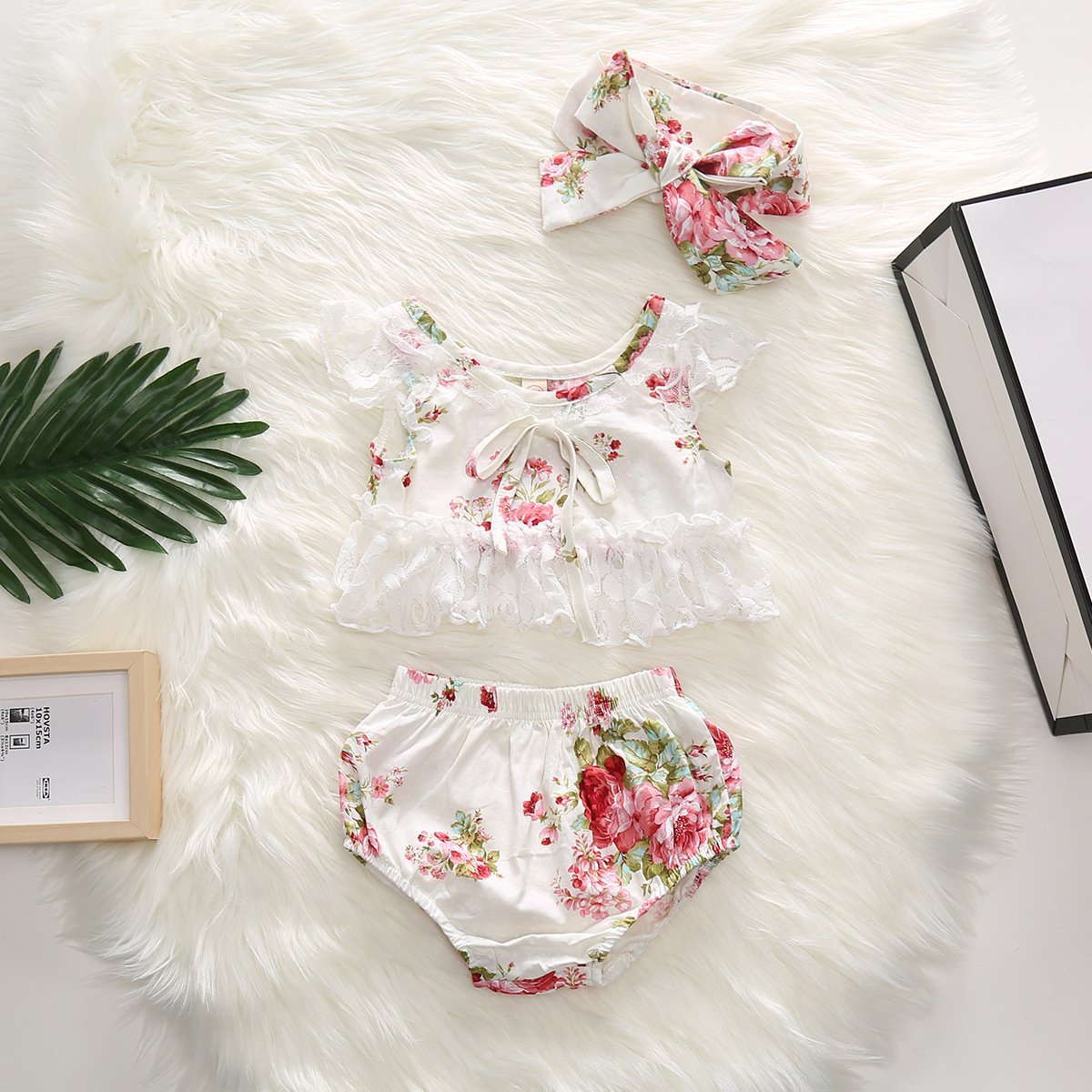 Flower Printed Bloomer Set With Bow