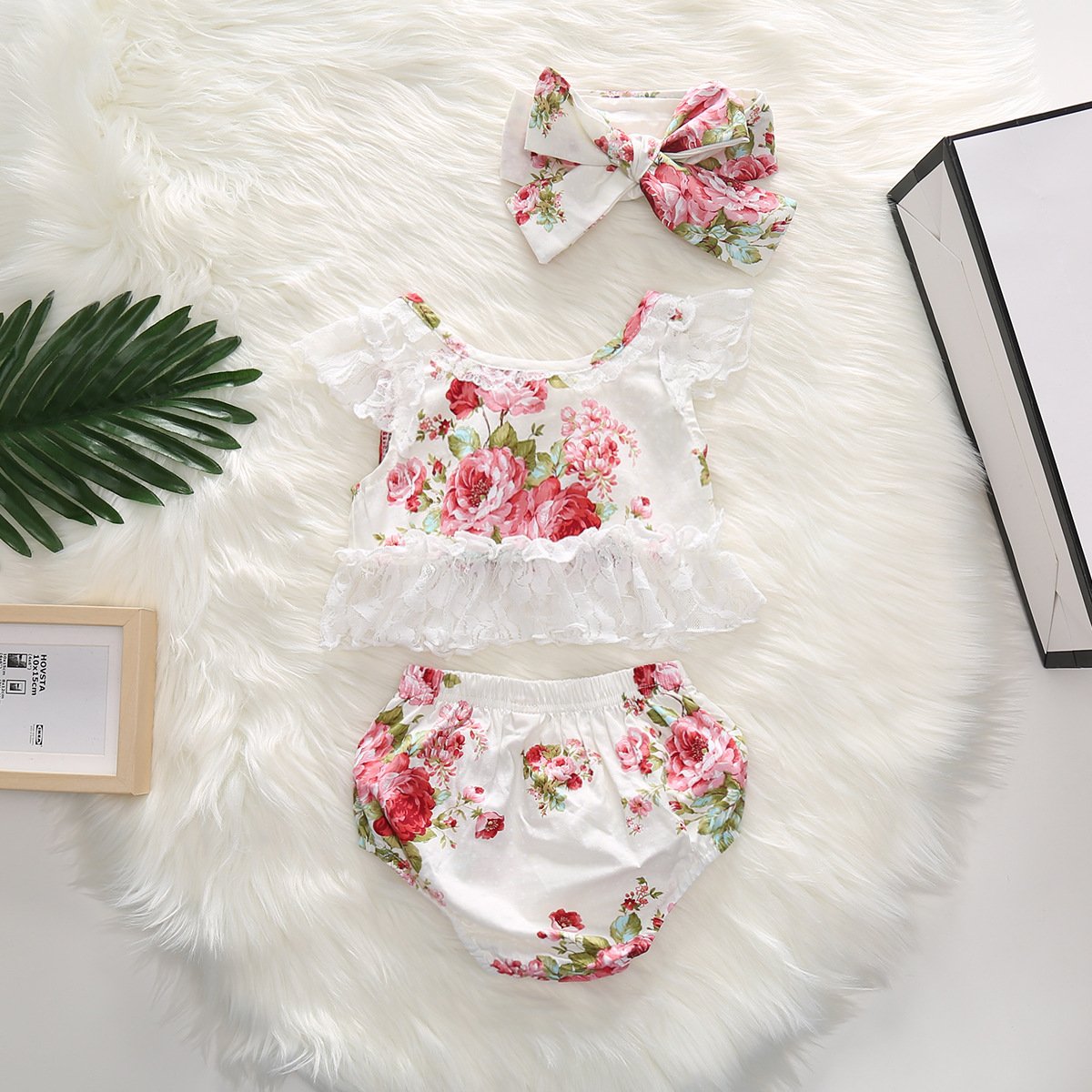 Flower Printed Bloomer Set With Bow