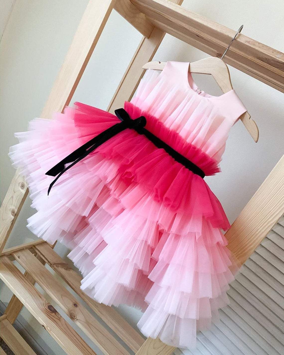 Multicolor Net Solid Frock Dress For Girl