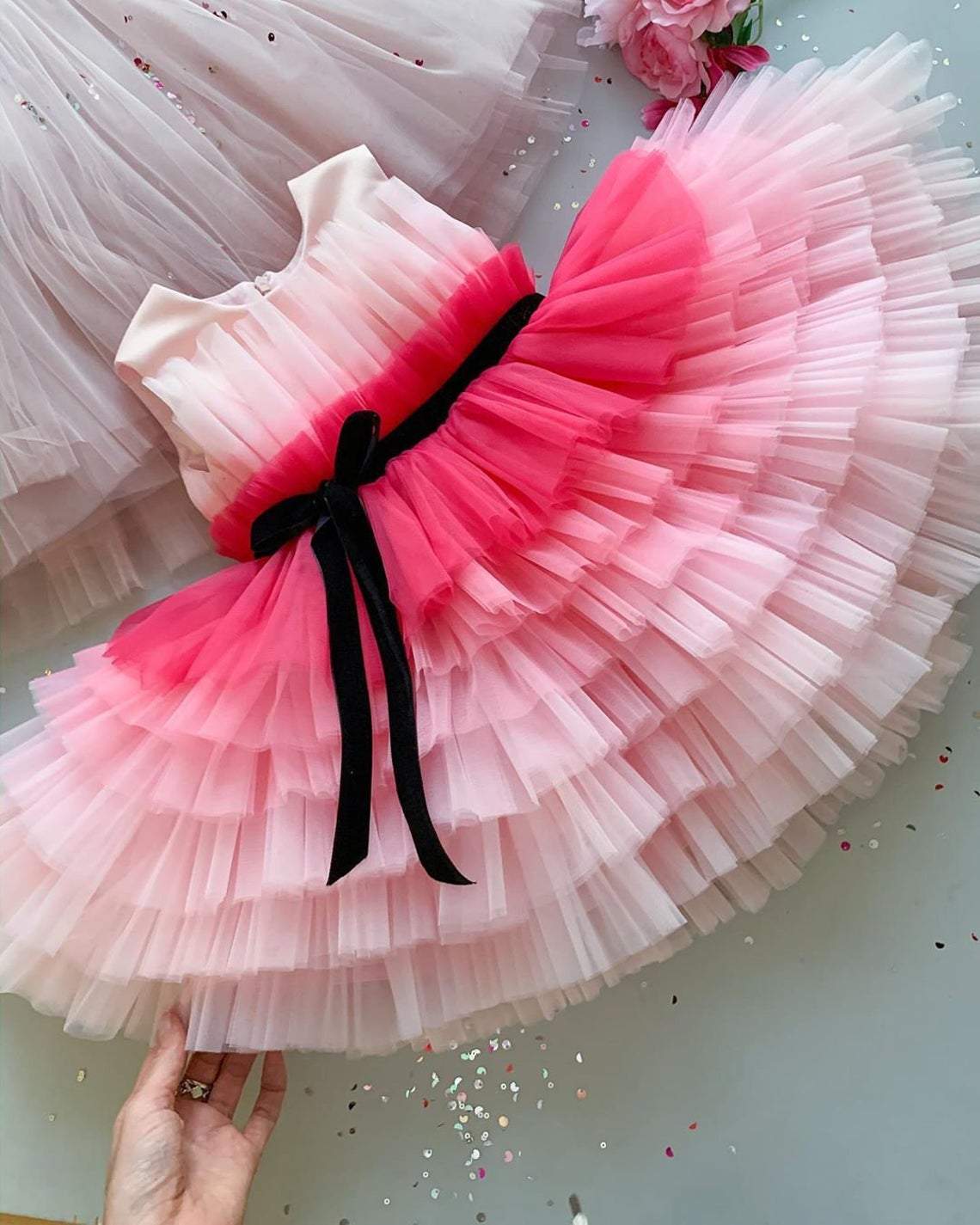 Multicolor Net Solid Frock Dress For Girl