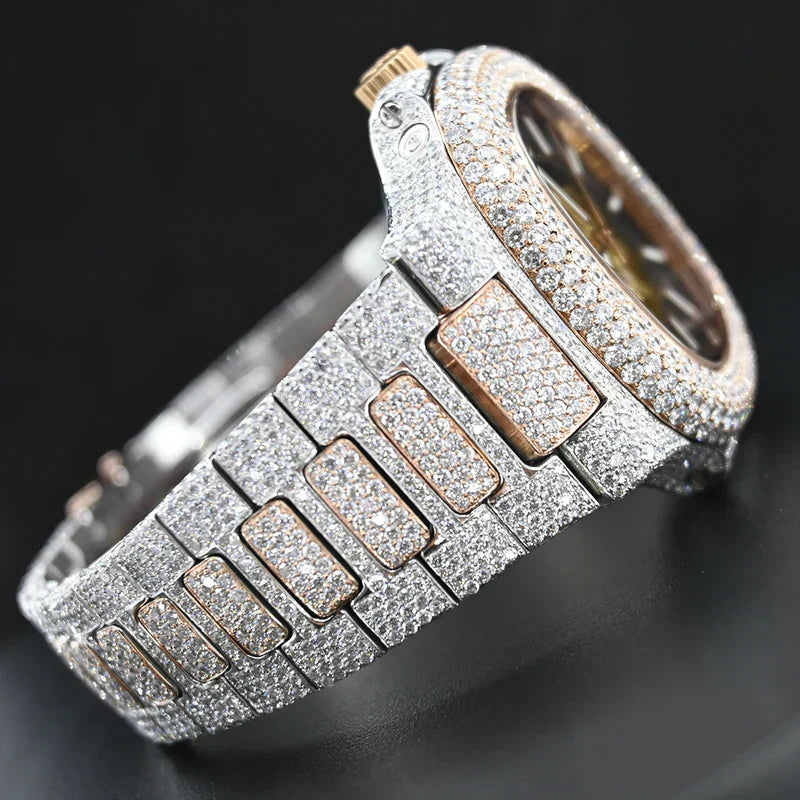 Swiss Eta Automatic Movement Two Tone VVS Moissanite Diamond Watch