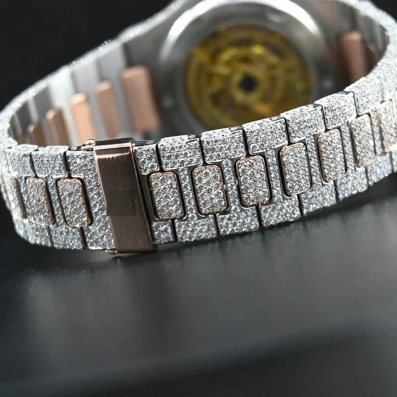 Swiss Eta Automatic Movement Two Tone VVS Moissanite Diamond Watch